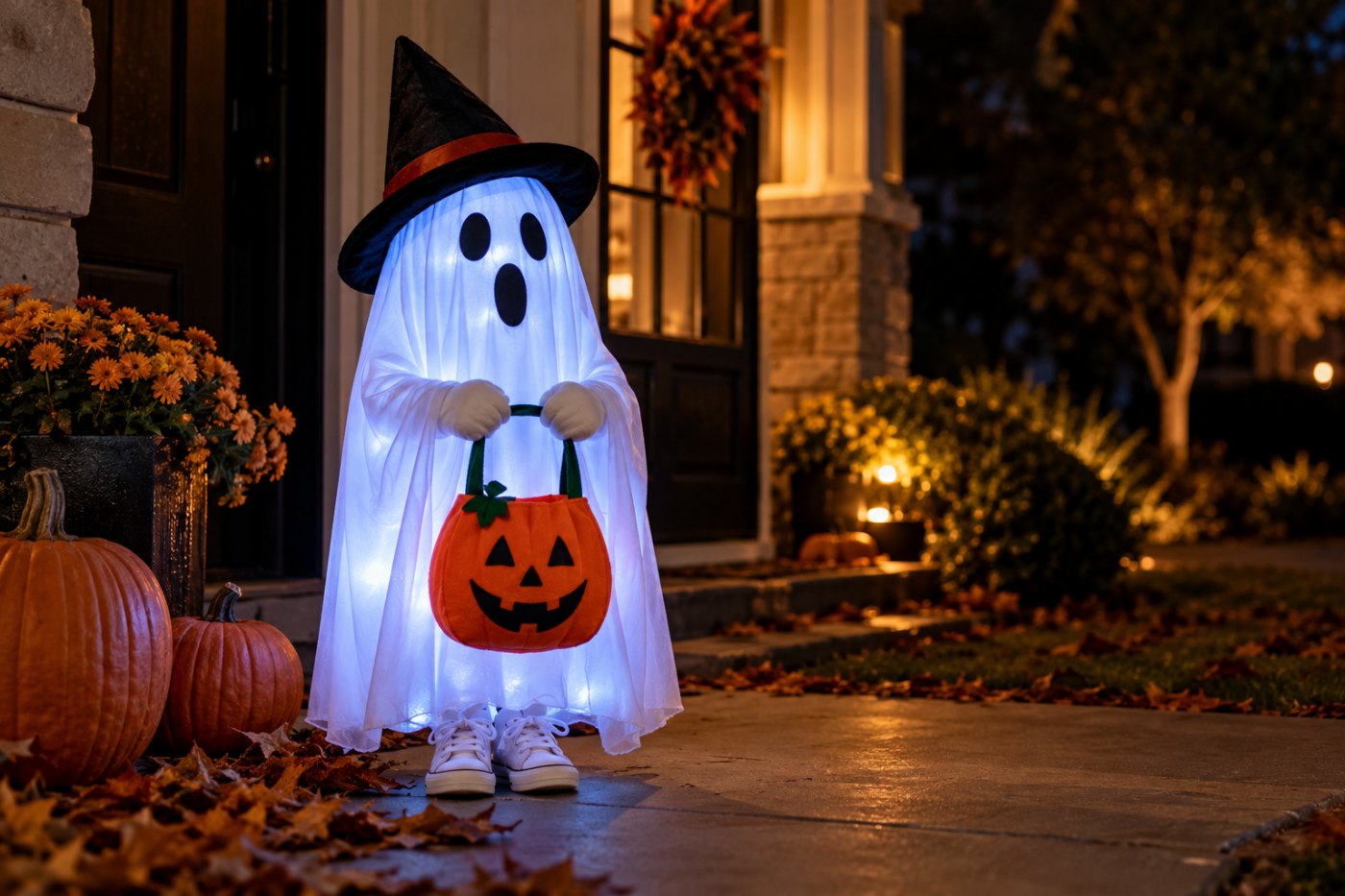 Outdoor Halloween Light Up Ghost, 37" with Color-Changing RGB Lights