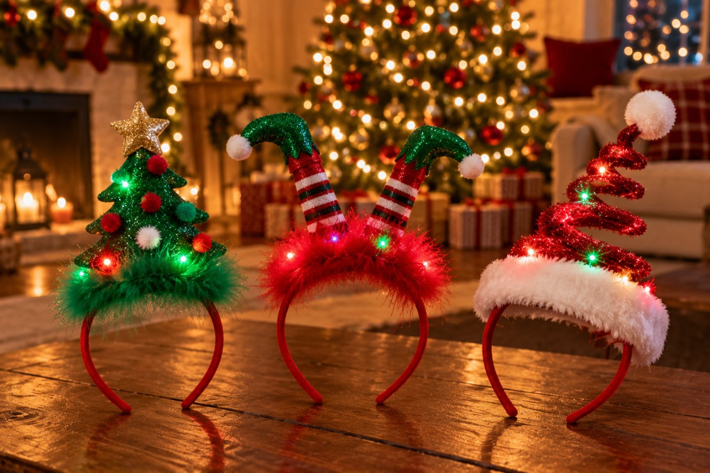 URATOT 3 Pack Christmas LED Headbands, Tree and Elf Party Headwear
