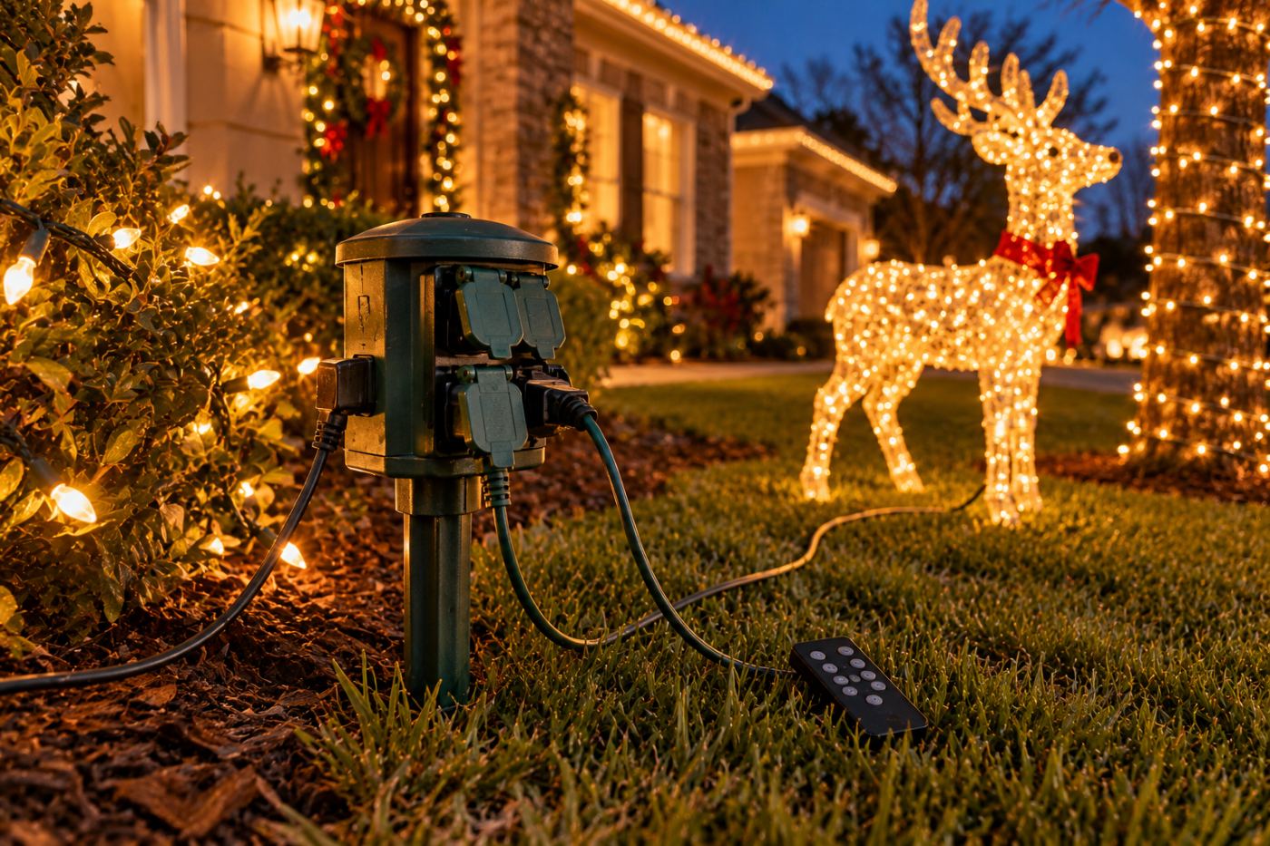 Outdoor Power Stake Timer with Remote, 6 Outlets