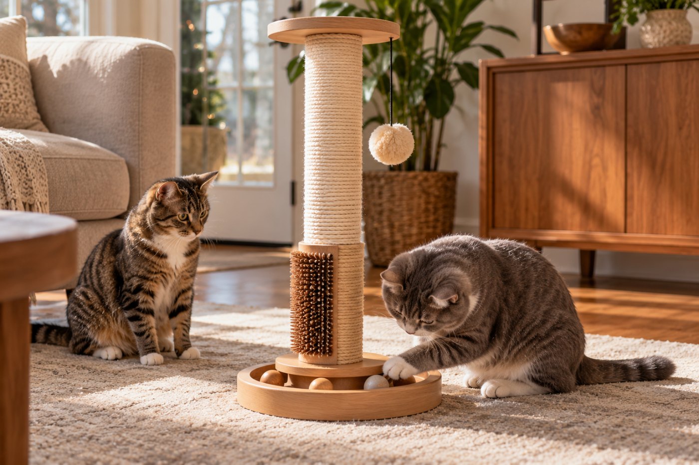 Made4Pets Cat Scratching Post with Self Groomer and Interactive Trackball, 23"