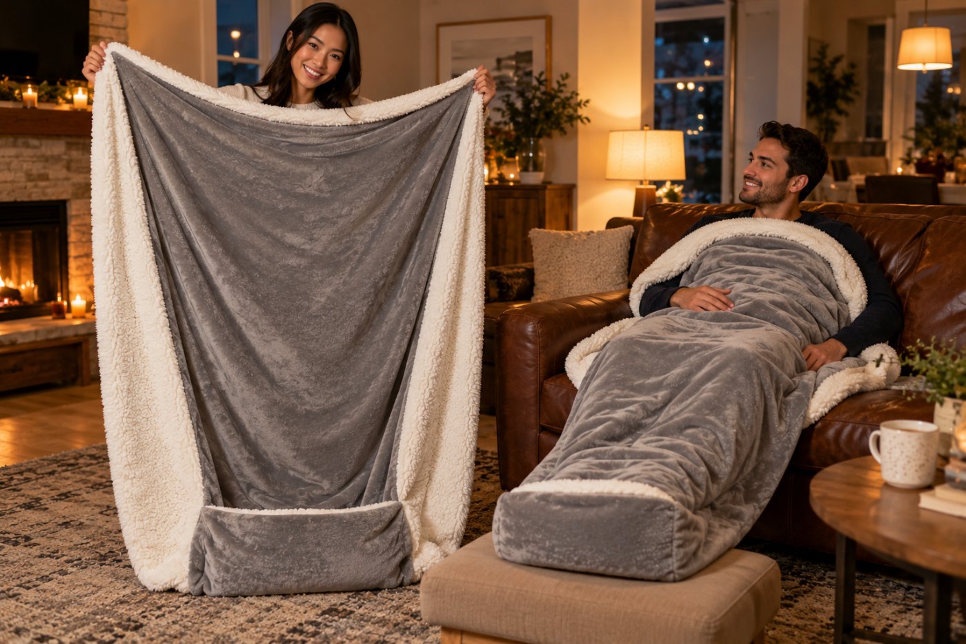 Premium Foot Pocket Blanket, Double Layer, Standard (Silver Grey)
