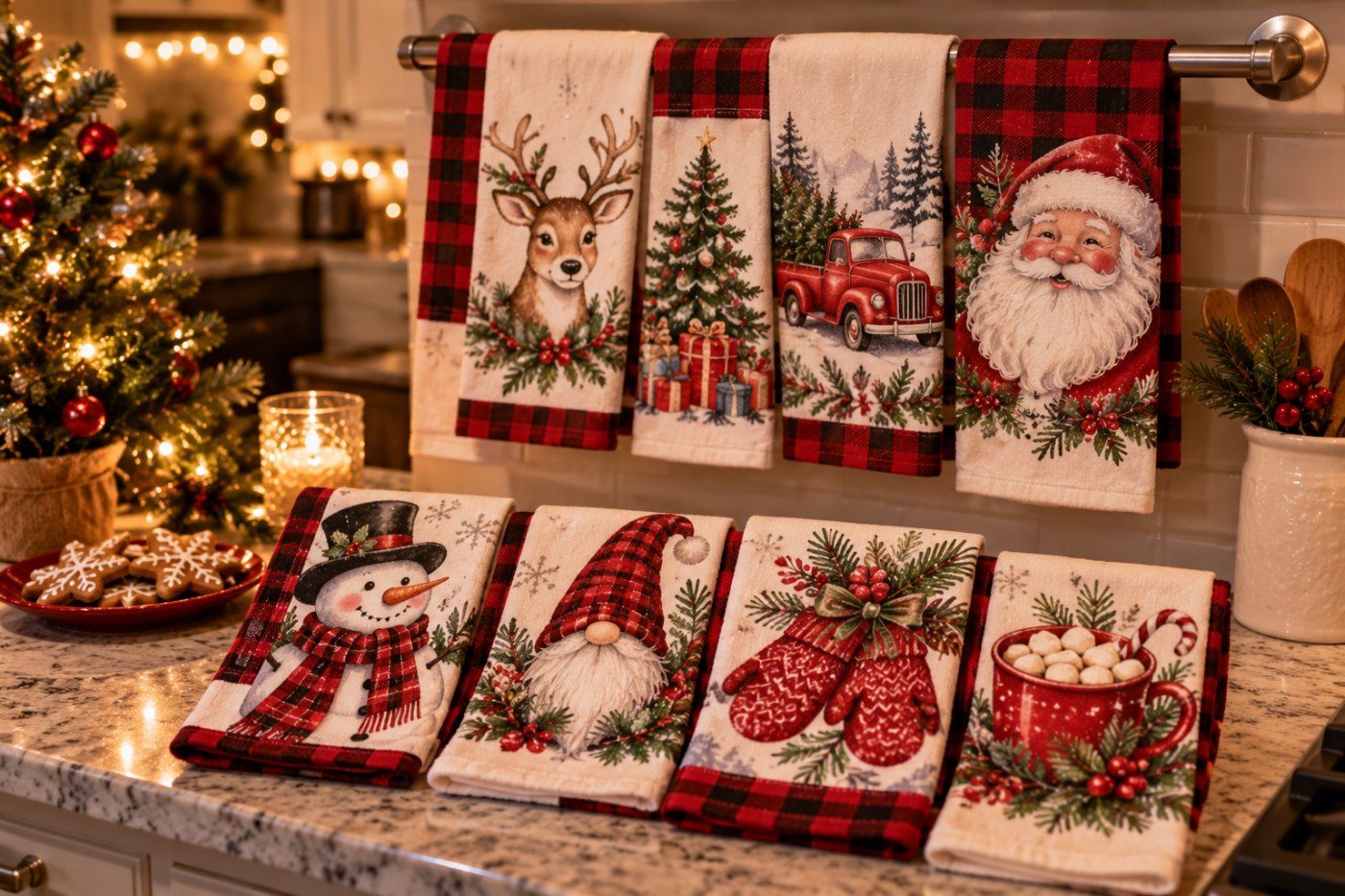 12-Pack Christmas Kitchen Towels, 14.2 x 21.3 in, Plaid Dishcloths